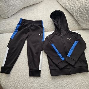 Puma Kids Black Joggers with Blue and White Accents